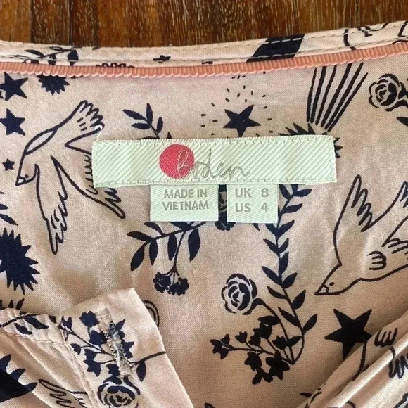 Boden Size 4 Blush Pink Bird Swallows Top - Picture 3 of 5